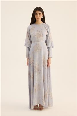 Geniş Manşetli Gece Elbisesi Lila