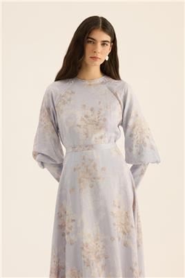 Geniş Manşetli Gece Elbisesi Lila