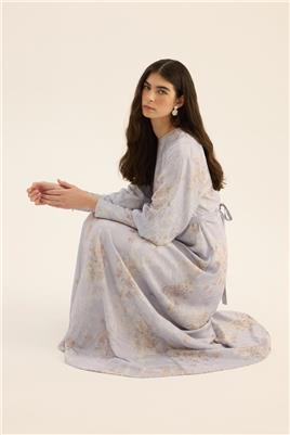 Geniş Manşetli Gece Elbisesi Lila