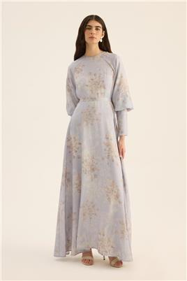 Geniş Manşetli Gece Elbisesi Lila