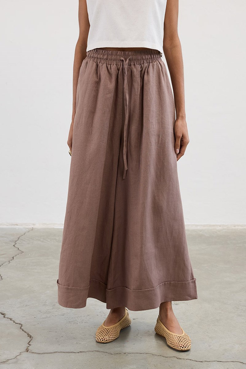 Geniş Paça %100 Keten Pantolon Vizon