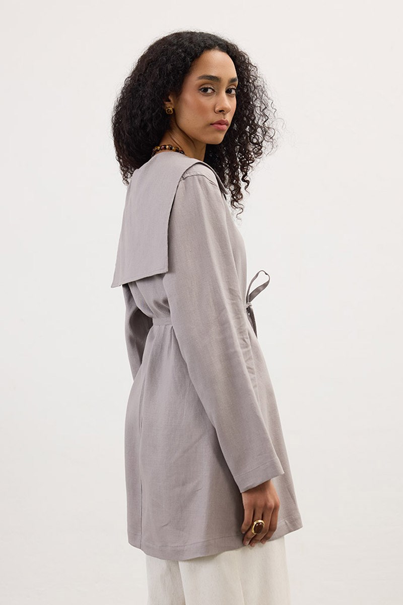 Geniş Yaka %100 Keten Ceket Vizon