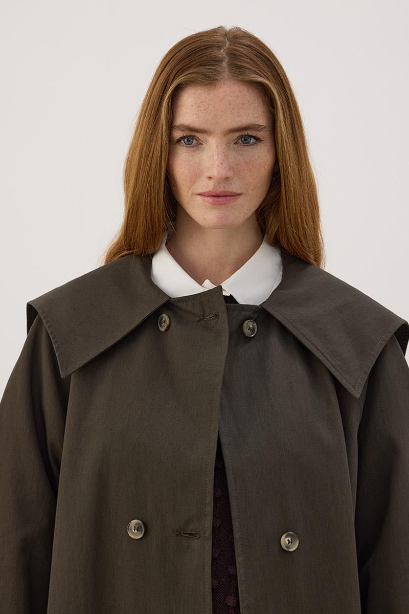 Geniş Yaka Uzun Trençkot Antrasit