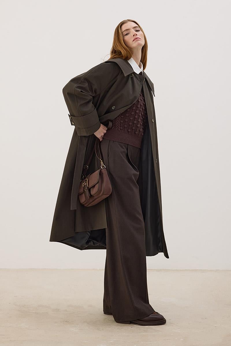 Geniş Yaka Uzun Trençkot Antrasit