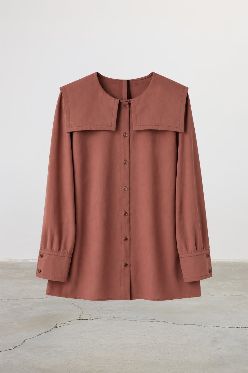 Geniş Yakalı Gömlek Kiremit