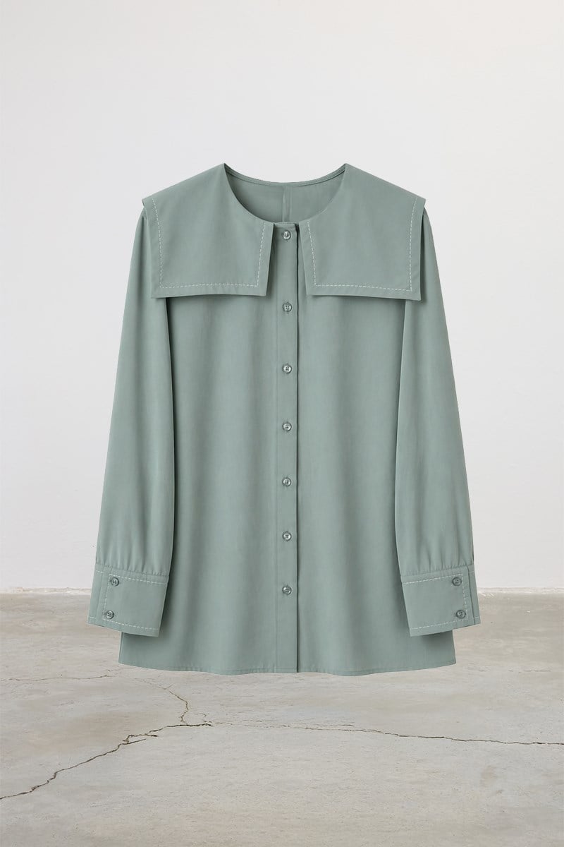 Geniş Yakalı Gömlek Mint Yeşili