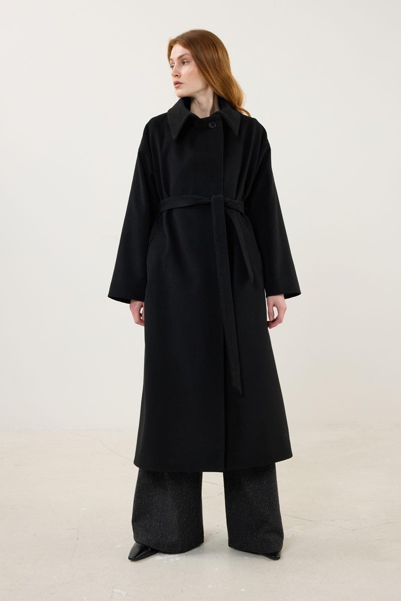 Geniş Yakalı Kaban Siyah