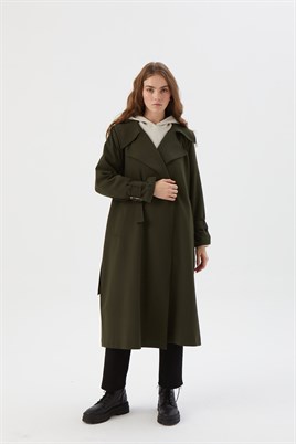 Geniş Yakalı Trençkot Haki