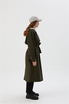 Geniş Yakalı Trençkot Haki
