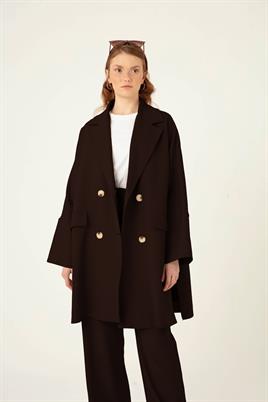 Geniş Yırtmaçlı Ceket Acı kahve