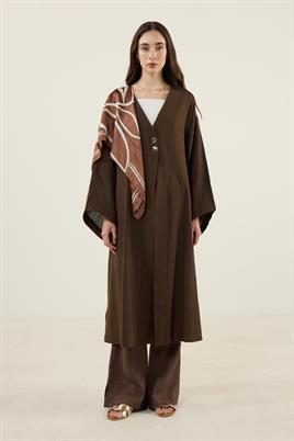 Gold Düğmeli %100 Pamuk Kaftan Acı kahve