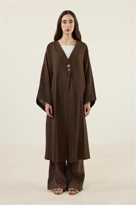 Gold Düğmeli %100 Pamuk Kaftan Acı kahve