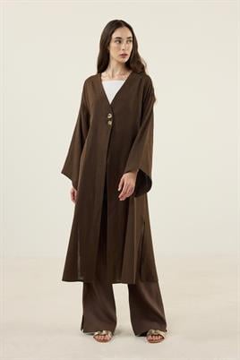 Gold Düğmeli %100 Pamuk Kaftan Acı kahve