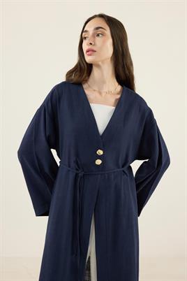 Gold Düğmeli %100 Pamuk Kaftan Lacivert