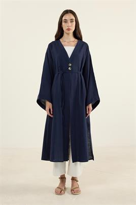 Gold Düğmeli %100 Pamuk Kaftan Lacivert