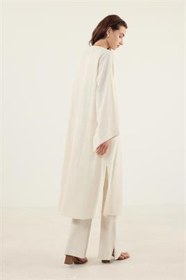 Gold Düğmeli %100 Pamuk Kaftan Naturel