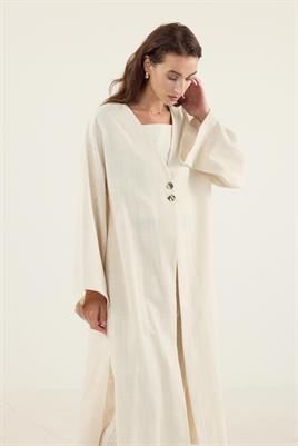 Gold Düğmeli %100 Pamuk Kaftan Naturel