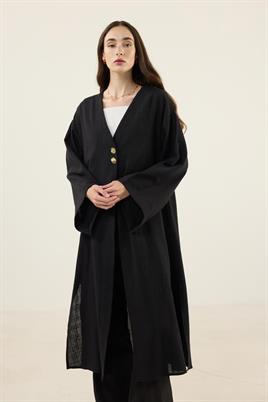 Gold Düğmeli %100 Pamuk Kaftan Siyah