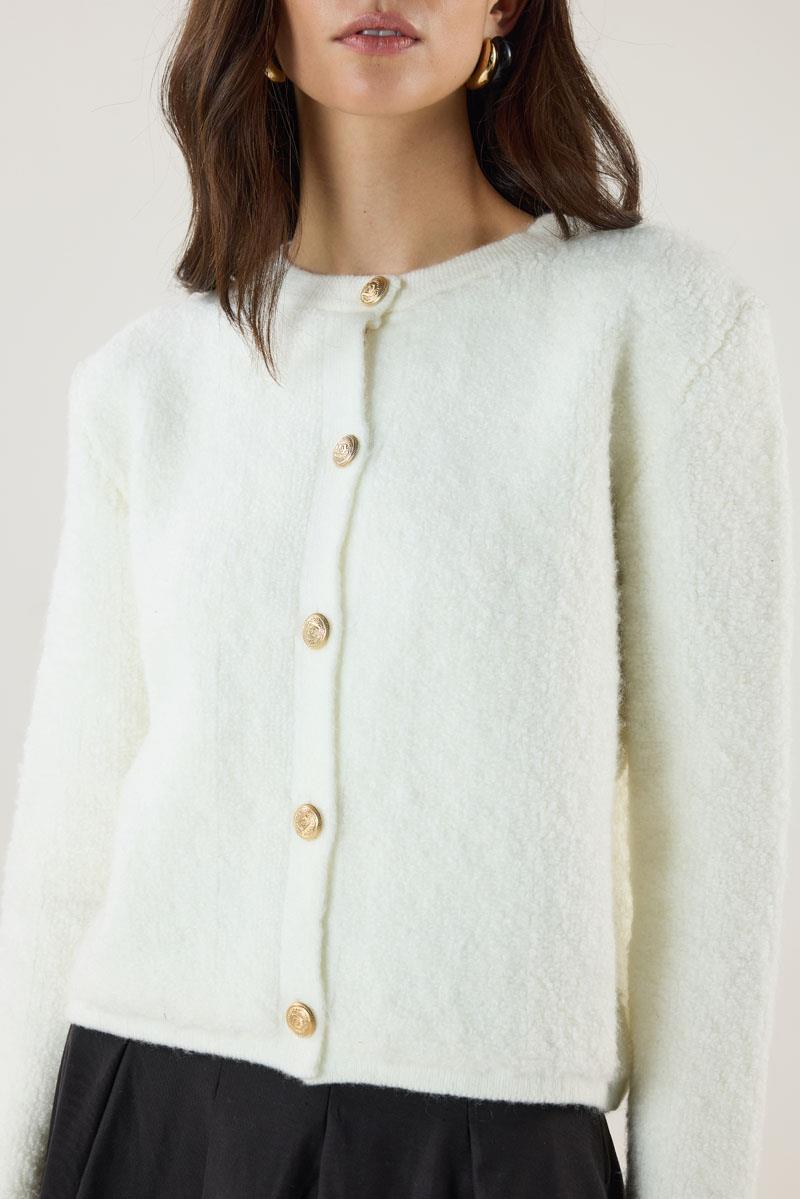 Gold Düğmeli Kalın Hırka Ekru