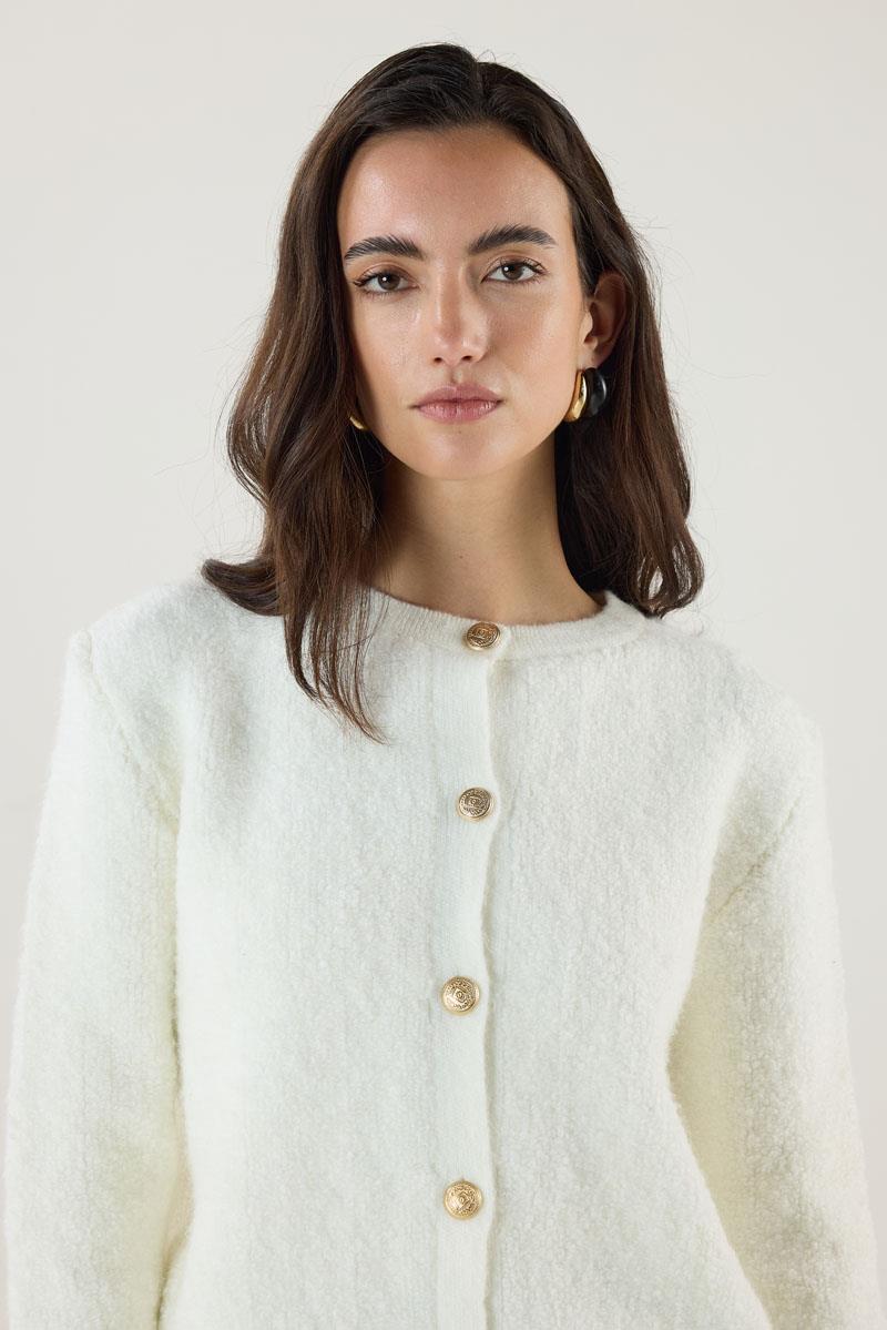 Gold Düğmeli Kalın Hırka Ekru
