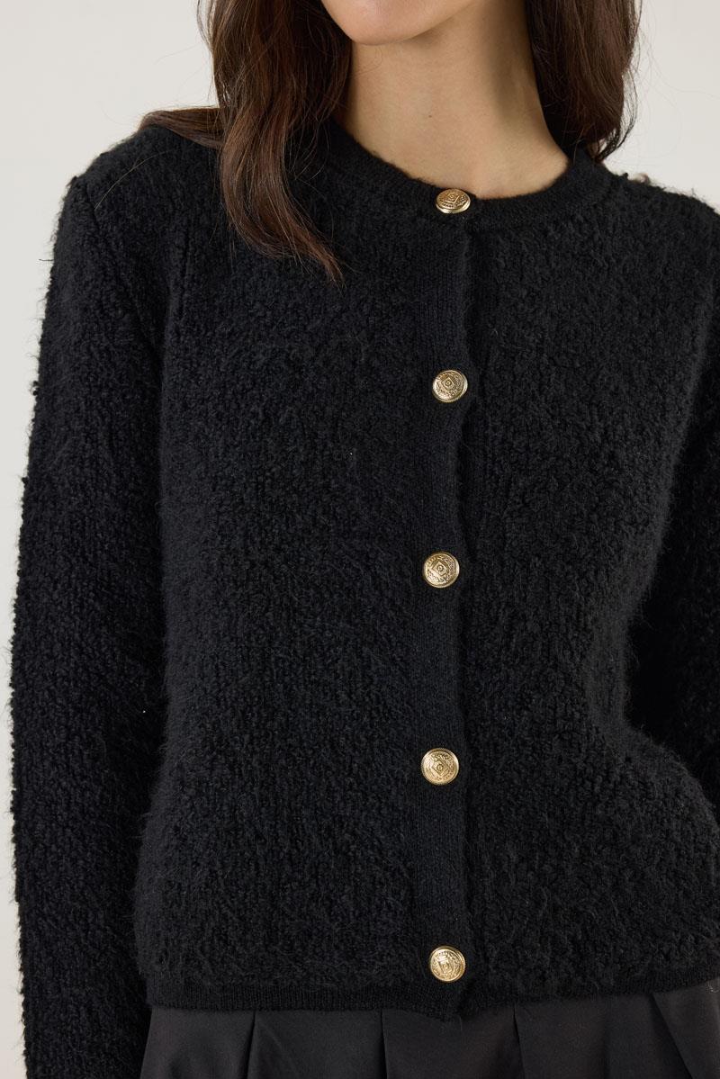 Gold Düğmeli Kalın Hırka Siyah