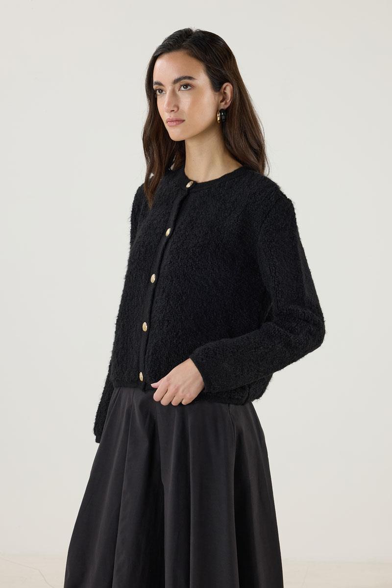 Gold Düğmeli Kalın Hırka Siyah