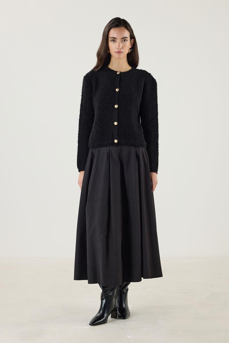 Gold Düğmeli Kalın Hırka Siyah