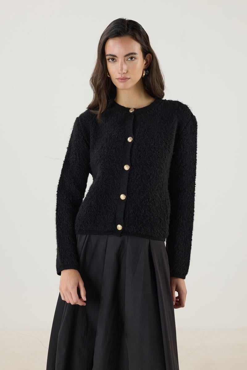 Gold Düğmeli Kalın Hırka Siyah