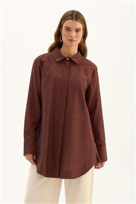 Gold Düğmeli Keten Gömlek Bordo