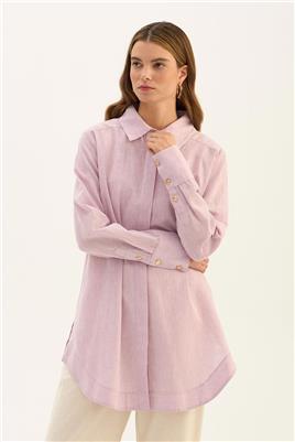 Gold Düğmeli Keten Gömlek Lila