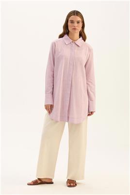 Gold Düğmeli Keten Gömlek Lila
