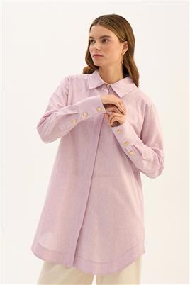 Gold Düğmeli Keten Gömlek Lila