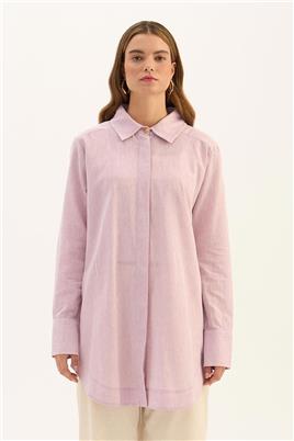 Gold Düğmeli Keten Gömlek Lila