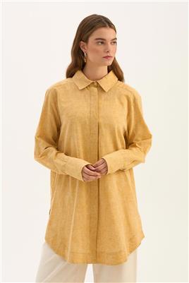 Gold Düğmeli Keten Gömlek Sarı