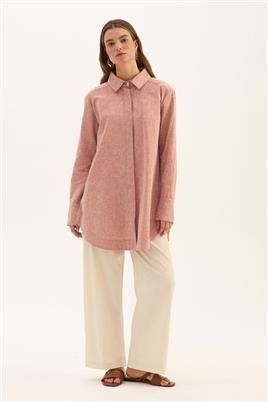 Gold Düğmeli Keten Gömlek Kiremit