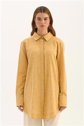 Gold Düğmeli Keten Gömlek Sarı