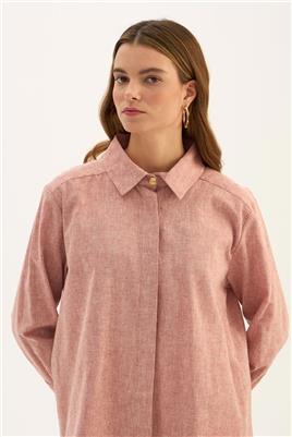 Gold Düğmeli Keten Gömlek Kiremit