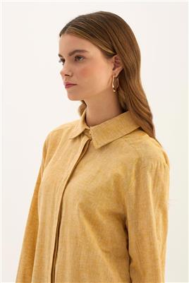 Gold Düğmeli Keten Gömlek Sarı