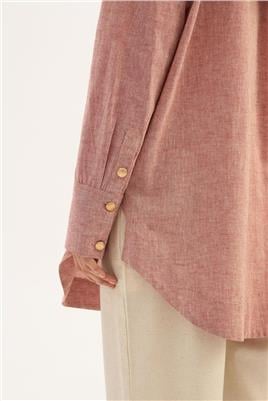 Gold Düğmeli Keten Gömlek Kiremit