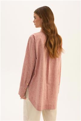 Gold Düğmeli Keten Gömlek Kiremit