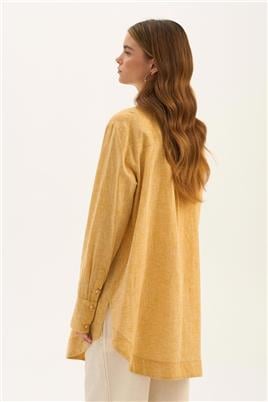 Gold Düğmeli Keten Gömlek Sarı