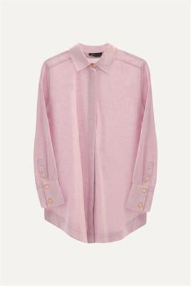 Gold Düğmeli Keten Gömlek Lila