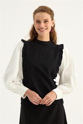 Gömlek Kollu Bluz Siyah