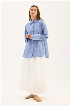 Gümüş Düğmeli Gömlek Mavi