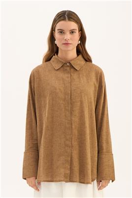 Gümüş Düğmeli Gömlek Hardal