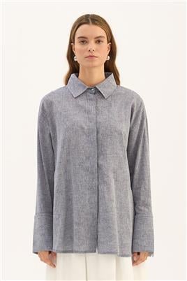 Gümüş Düğmeli Gömlek Lacivert