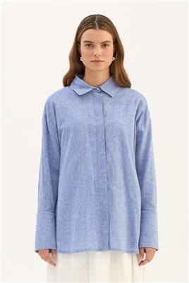 Gümüş Düğmeli Gömlek Mavi