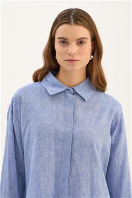 Gümüş Düğmeli Gömlek Mavi