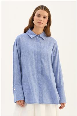 Gümüş Düğmeli Gömlek Mavi