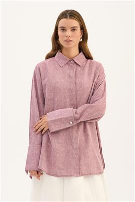 Gümüş Düğmeli Gömlek Mürdüm